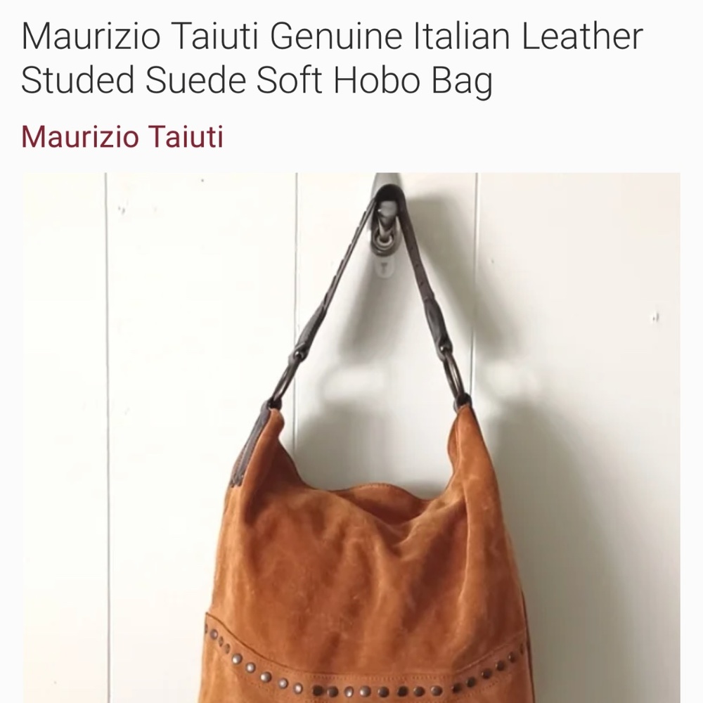 Maurizio Taiuti Genuine Italian Leather Studed Suede Soft Hobo Bag